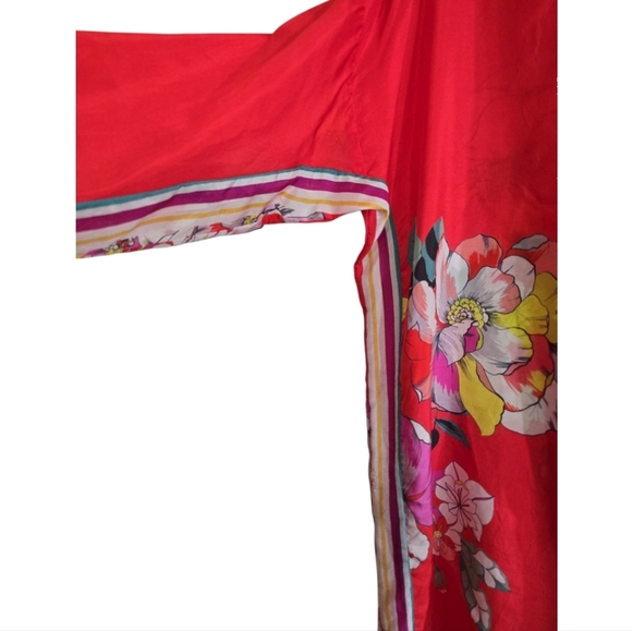 Johnny Was Passion Iris Silk Button Front Shirt Small Red Floral Print - Picture 6 of 8